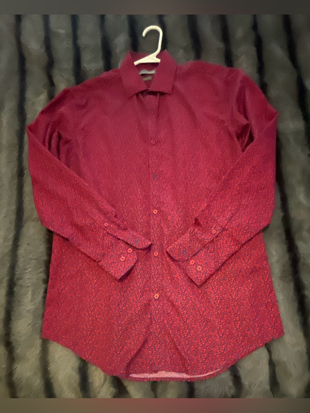 Black Label Men's Red Patterned Long Sleeve Dress Shirt